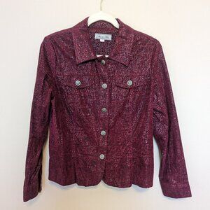 Birch Hill velvet burn out snakeskin effect maroon bomber jacket Medium EUC